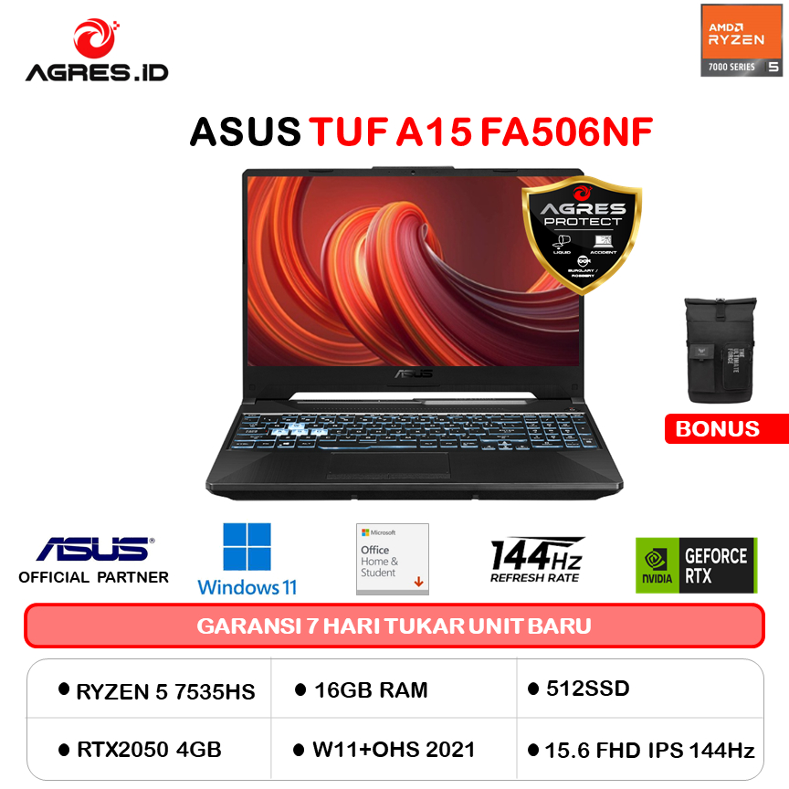 Jual ASUS TUF A15 FA506NF RYZEN 5 7535HS RTX2050 4GB 16GB 512GB W11