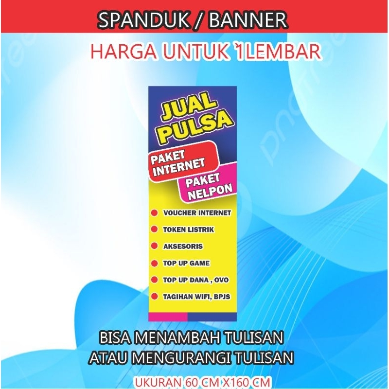 Jual SPANDUK BANNER JUAL PULSA UKURAN 60 CM X 160 CM SATU LEMBAR