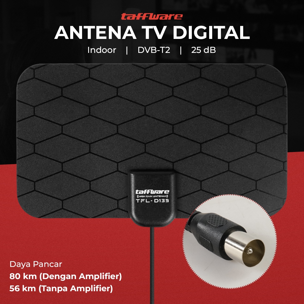 Jual Taffware Antena TV Digital Indoor DVB T2 25dB Grid Jack Male Plug