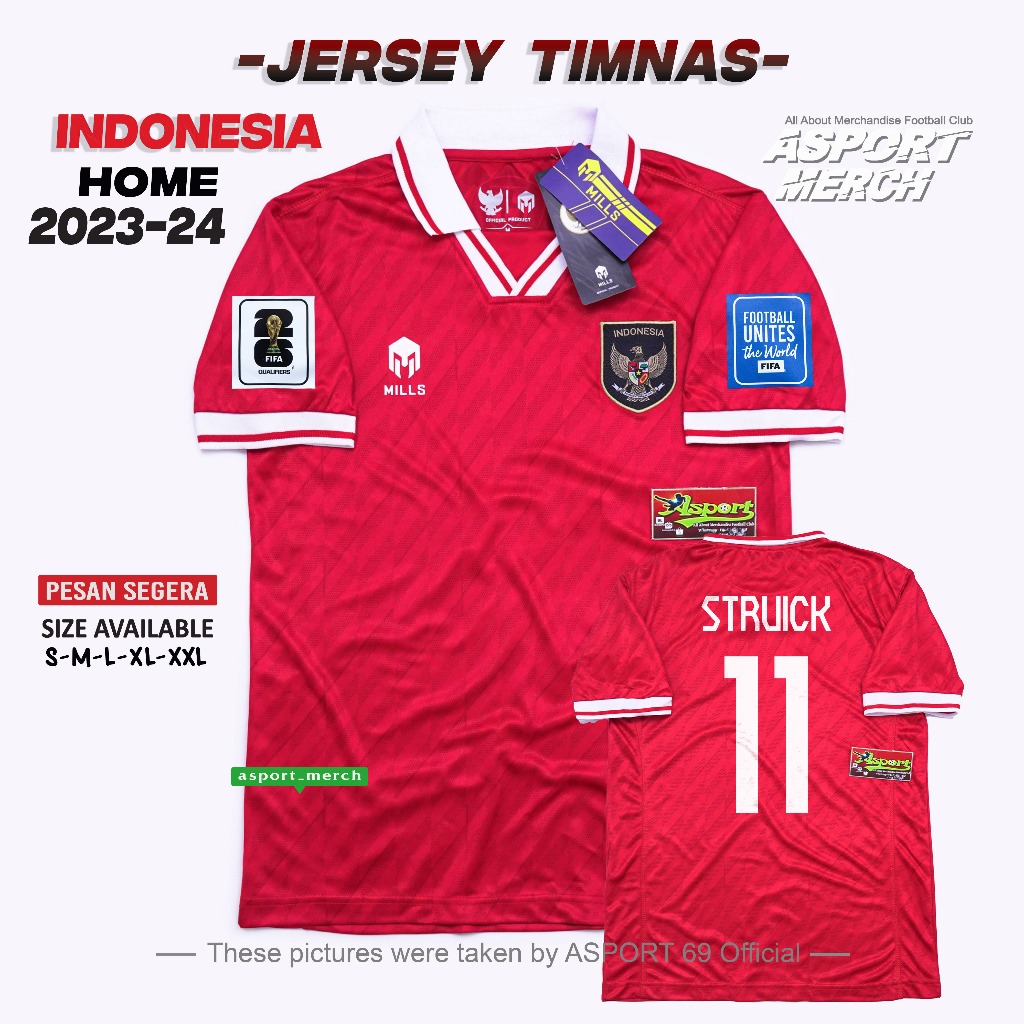 Jual JERSEY TIMNAS INDONESIA HOME 2023 2024 JERSI MILLS INDONESIA 23 24