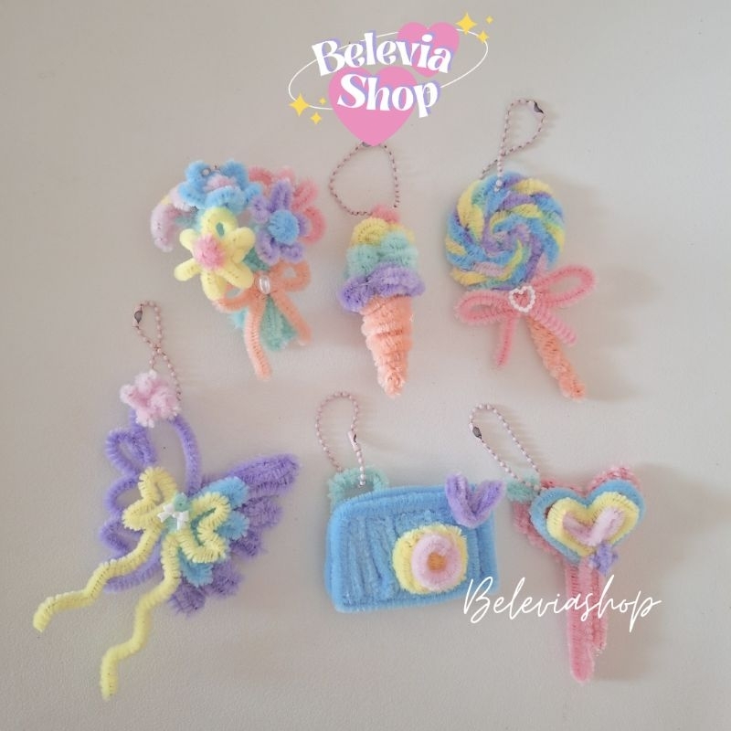 Jual Keychain Pipe Cleaner Gantungan Kunci Kawat Bulu Bucket Flower