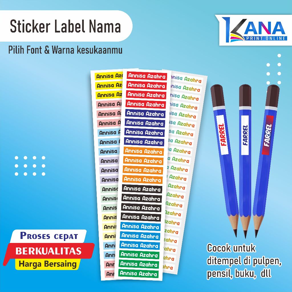 Jual Cetak Sticker Label Nama Lebel Stiker Pulpen Pensil Custom Nama