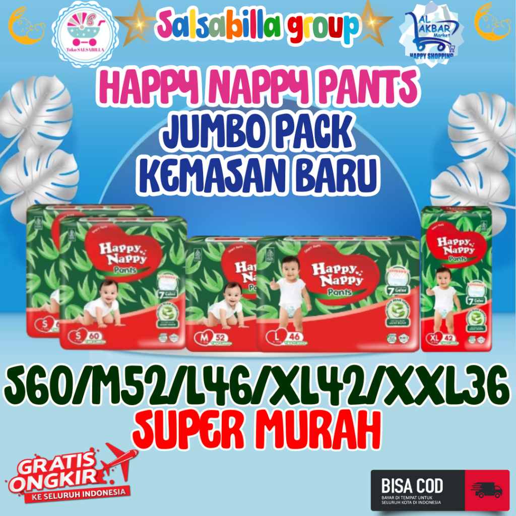 Jual HAPPY NAPPY PANTS JUMBO S60 M52 L46 XL42 XXL36 Shopee Indonesia