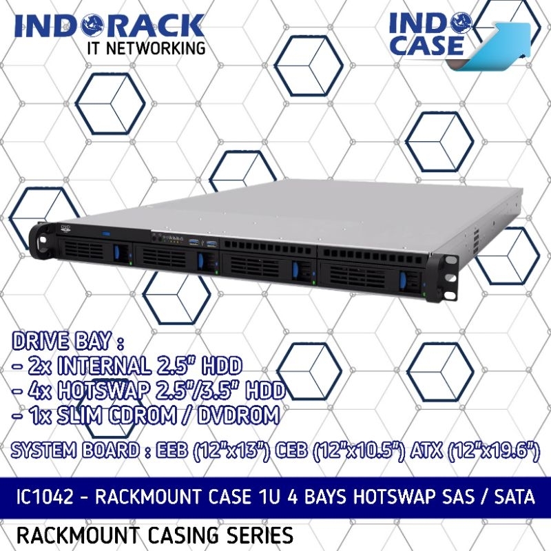 Jual IC1042 Rackmount Case 1U 4 HOTSWAP 4 Bays HDD SSD SAS SATA