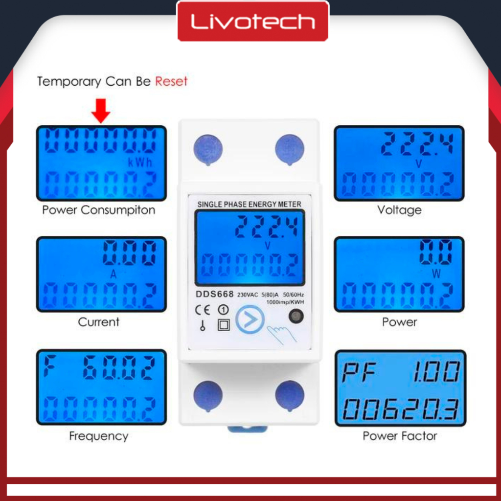 Jual DDS668 Din Rail Digital Single Phase Reset Meteran Energi KWh