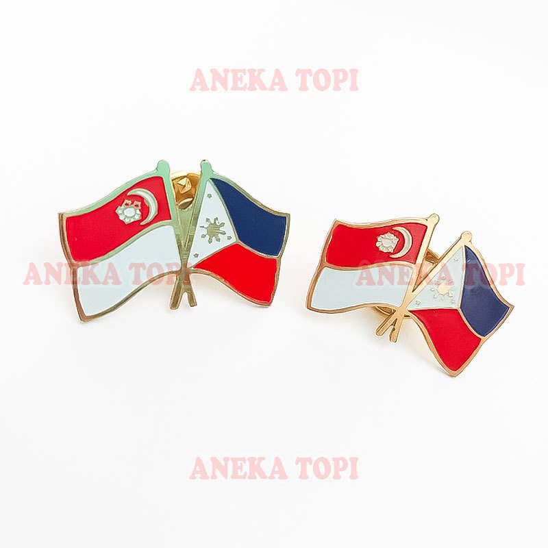 Jual Pin Bendera Persahabatan Negara Filipina Singapura Cross Flag Pin