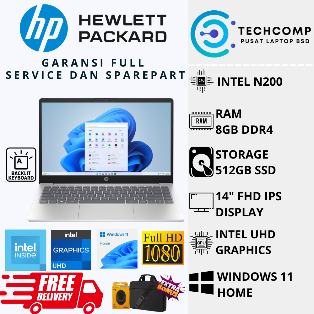 Jual Laptop Pelajar Murah Baru Hp 14 Intel N200 8GB 512GB FHD Backlit