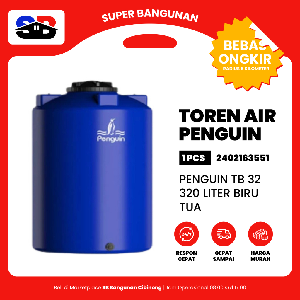 Jual JUAL TANGKI TENDON TOREN AIR PENGUIN TB 32 320 LITER BIRU TUA