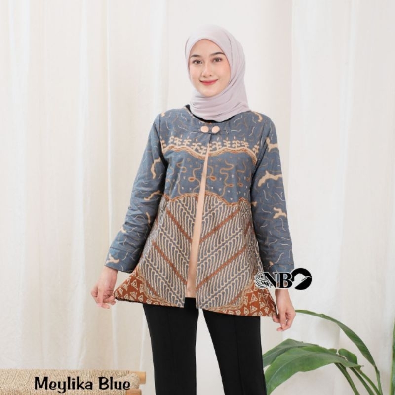 Jual Batik Wanita Modern Kerja Kantor Lengan Panjang Bolero Resleting