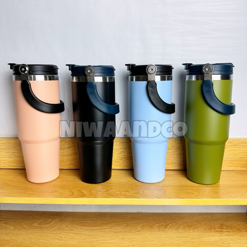 Jual Termos Tumbler Dengan Sedotan Lipat Handle Jumbo Stainless Steel