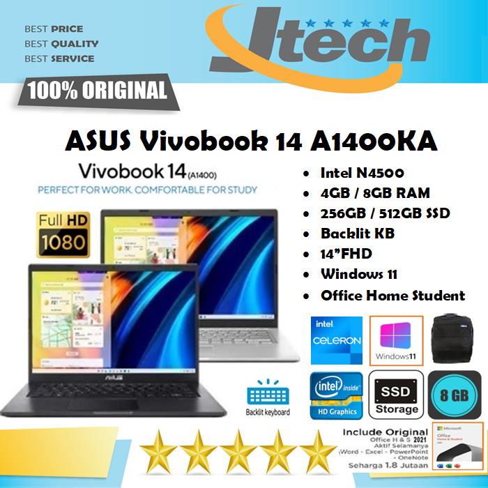 Jual ASUS Vivobook 14 A1400KA Intel N4500 8GB 256GB 512GB SSD