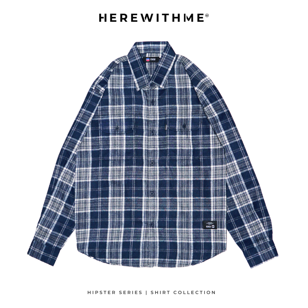 Jual Herewithme Longsleeve Flannel Walve Navy Kemeja Flannel Navy