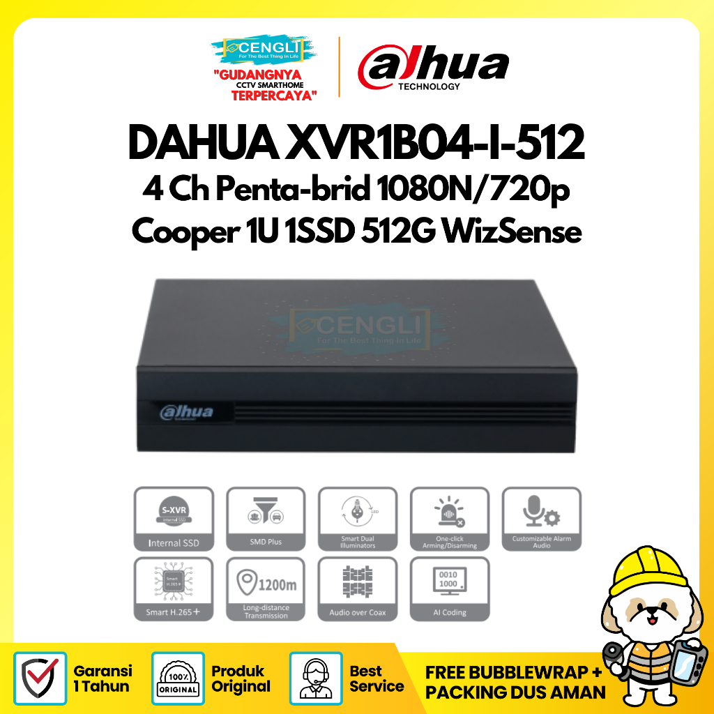 Jual DVR Dahua XVR1B04 I 512 XVR SSD 4 Channels Penta Brid 1080N 720p