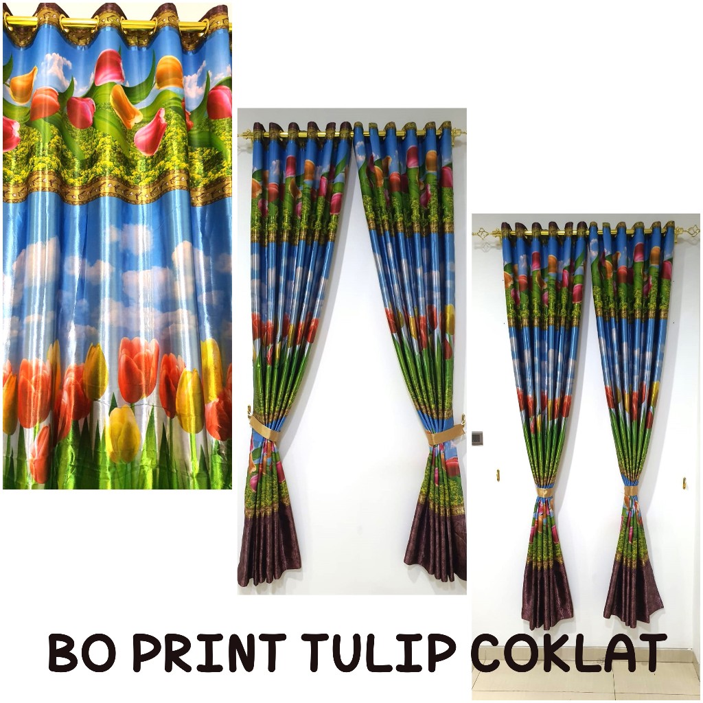 Jual Kong Gorden Blackout Print Motif Tulip Warna Cantik Tebal