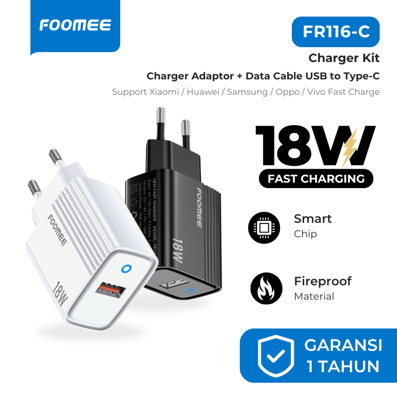 Jual Foomee FR116 C Charger Kit 1 Port USB 3A Fast Charging Kabel