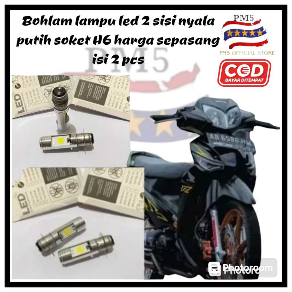 Jual LAMPU LED DEPAN MOTOR 2 SISI NYALA PUTIH SOKET H6 UNIVERSAL PNP