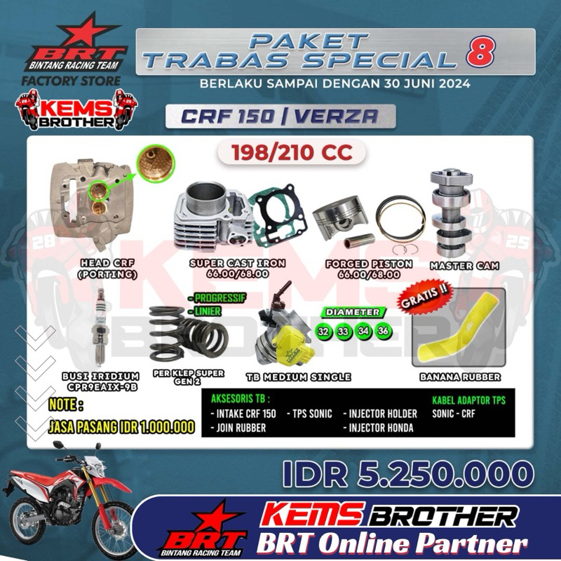 Jual PAKET BRT CRF TRABAS SPESIAL 8 BOREUP 198CC 210CC ORIGINAL BRT