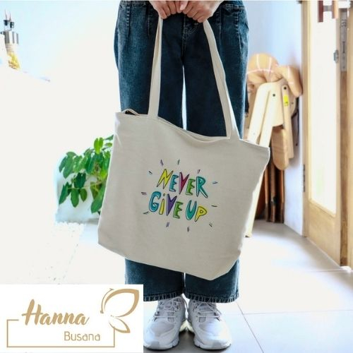 Jual Tote Bag Wanita Kanvas Resleting Aesthetic Bahan Premium Totebag