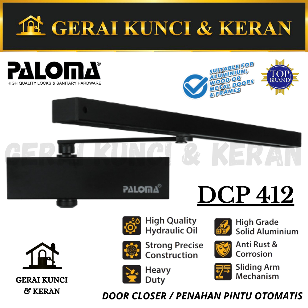 Jual PALOMA DCP 412 DOOR CLOSER 925 SLIDING ARM PENUTUP PINTU OTOMATIS