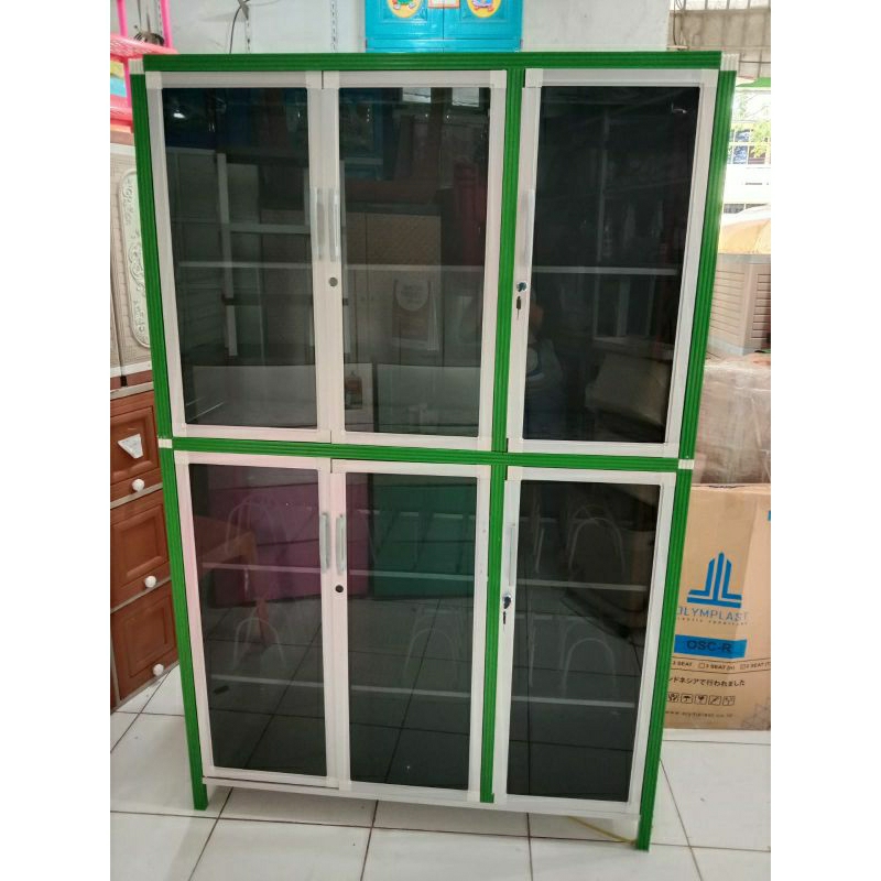 Jual Rak Piring Jumbo Aluminum Full Kaca Full Box Tiang Besa Giant