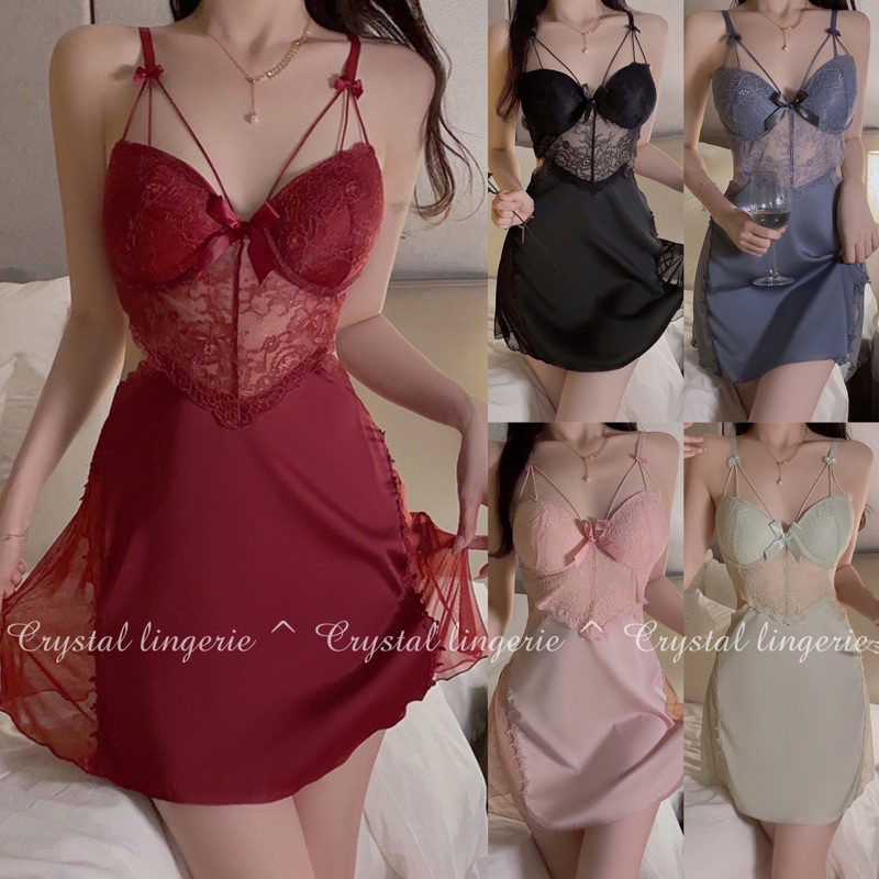 Jual Crystal Lingerie Dress Cup Bra Push Up Baju Tidur Sexy Lingerie