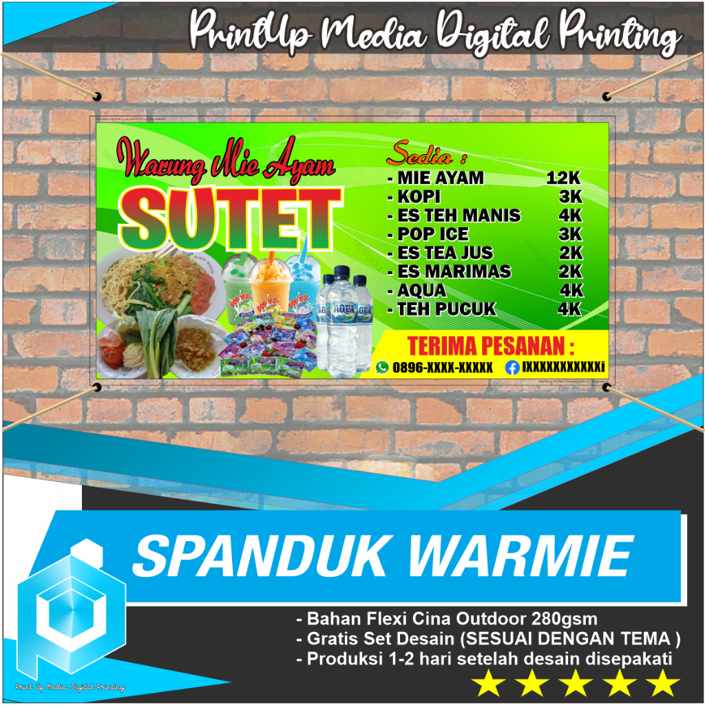 Jual Hari Jadi Cetak Spanduk Banner Baliho Warung Mie Free Desain