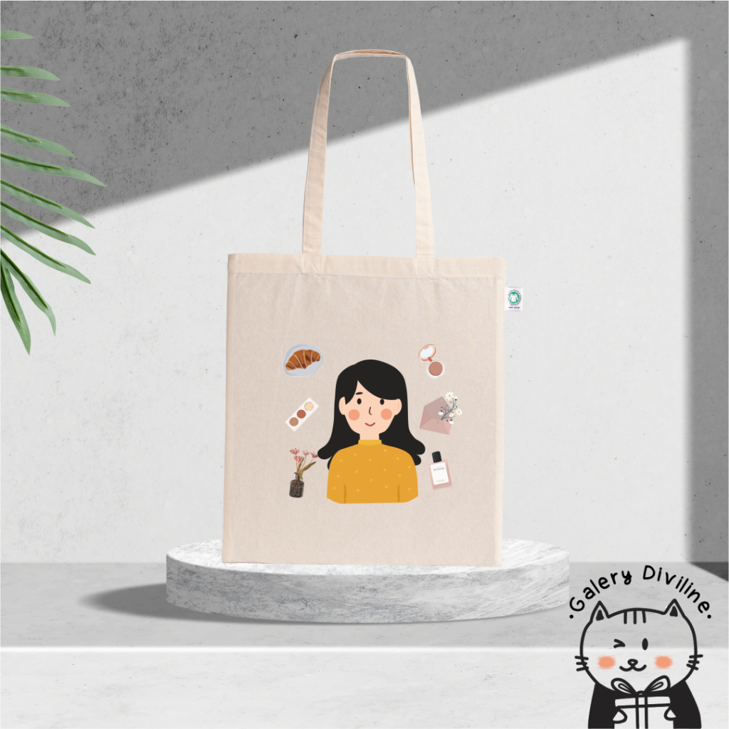 Jual DIVILINE Tote Bag Blacu Cute Character Karakter Lucu Cowo Cewe