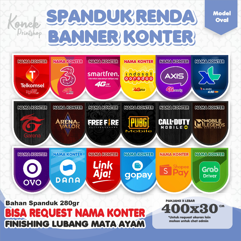 Jual Model Oval Banner Konter Renda Konter Flag Banner Spanduk Konter