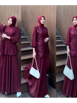 Jual Senja Dress Set Gamis Outer Busui Dress Kondangan Gamis Brukat