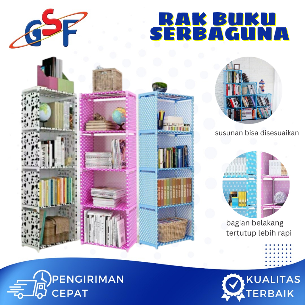 Jual Rak Buku Tutup Kain Belakang 4 Tingkat 4 Pipa Penyanggah Rak