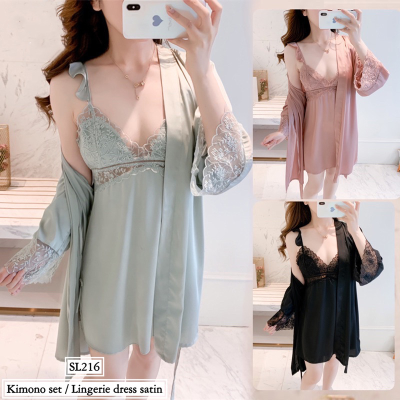 Jual Jojolovers 216 Sexy Lingerie Kimono Dress Sleepwear Satin Premium