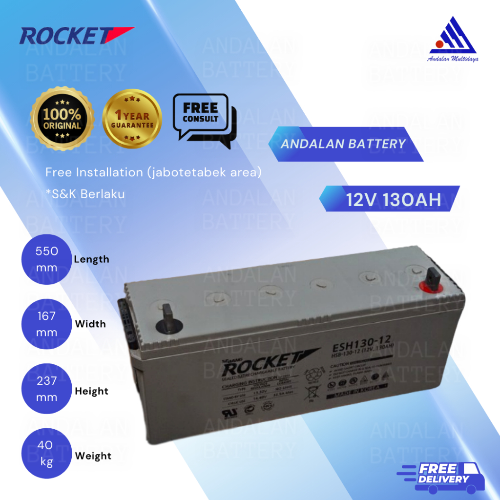 Jual BATERAI KERING ROCKET 12V 40AH VRLA ESH 130 12 AKI KERING 12V