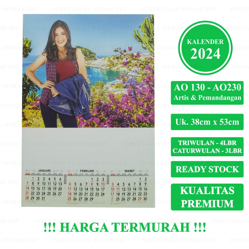 Jual KALENDER DINDING TRIWULAN TAHUN 2024 MOTIF ARTIS PERHIASAN UK 38