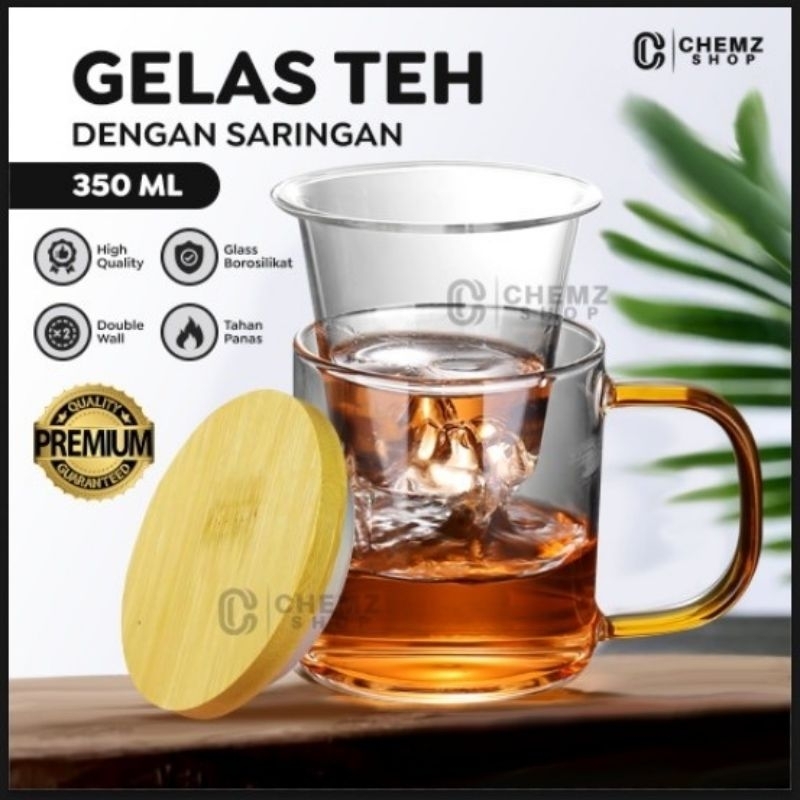 Jual Gelas Saringan Rempah Tahan Panas With Infuser Filter Ml Tutup