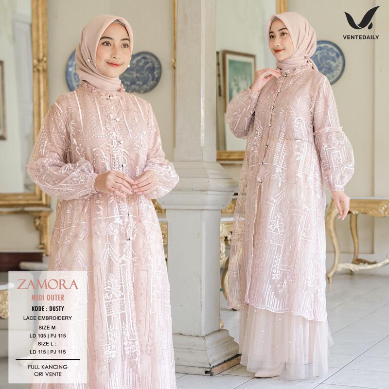 Jual Ventedaily New Zamora Midi Outer Cantik Elegant Bahan Lace