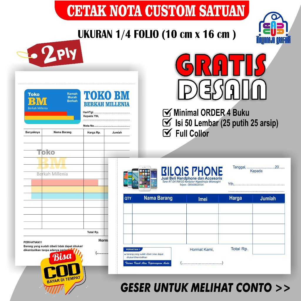 Jual CETAK NOTA CUSTOM CETAK NOTA 2 PLY NOTA CUSTOM NOTA CUSTOM