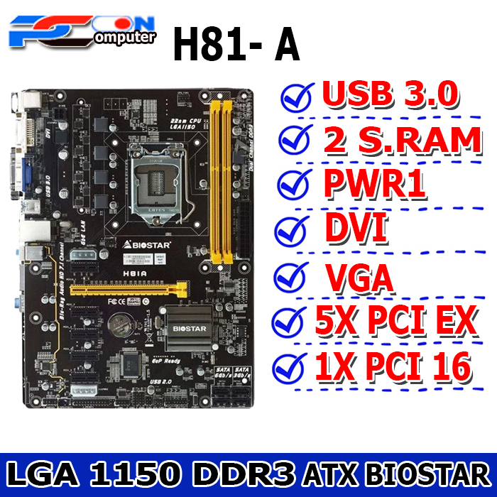 Jual Mobo Mainboard Motherboard H81 ECS Intel Socket LGA 1150 ONBOARD