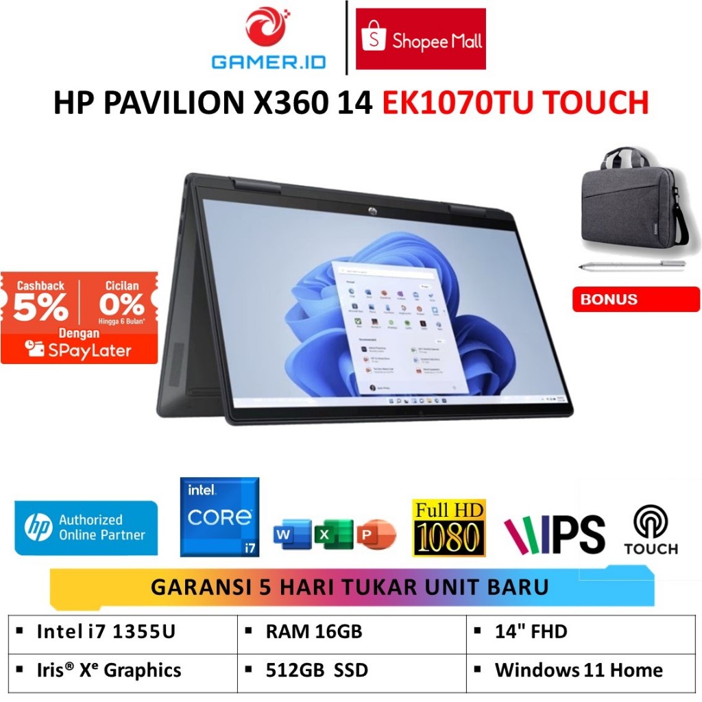 Jual HP PAVILION X360 14 TOUCH EK1070TU INTEL I7 1355U RAM 16GB 512GB