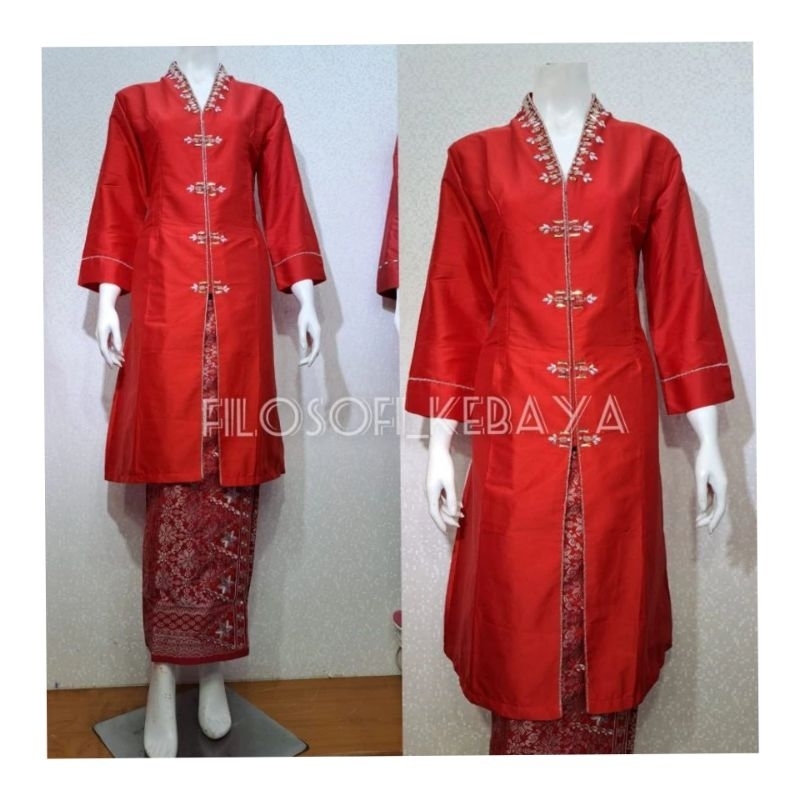 Jual Satu Set Kebaya Kurung Taffeta Full Payet Kerah V Kebaya Kurung