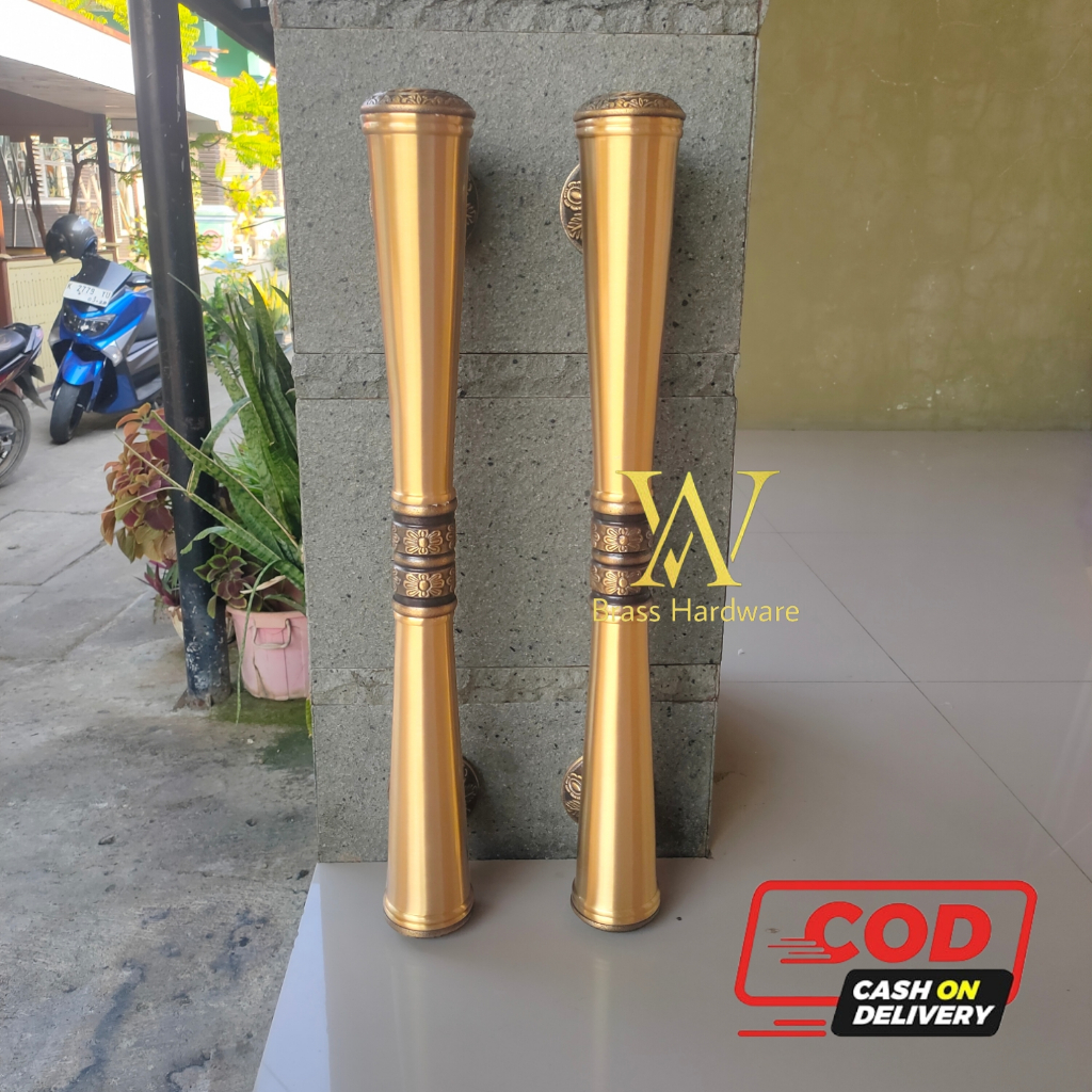 Jual Handle Pintu Rumah Kuningan Motif Godo Polos Ukir Antik Cm