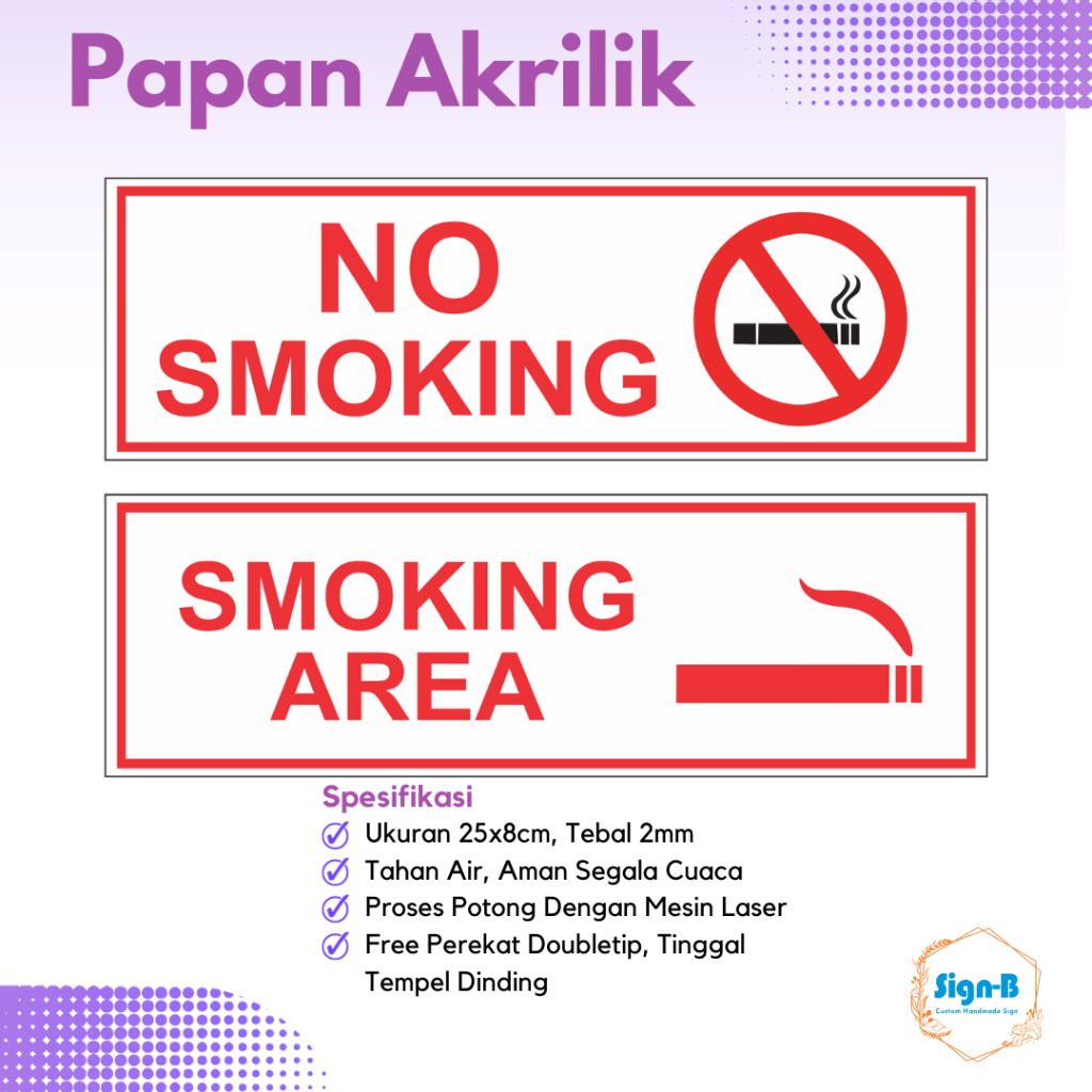 Jual Papan Petunjuk Akrilik Tulisan Dilarang Merokok No Smoking