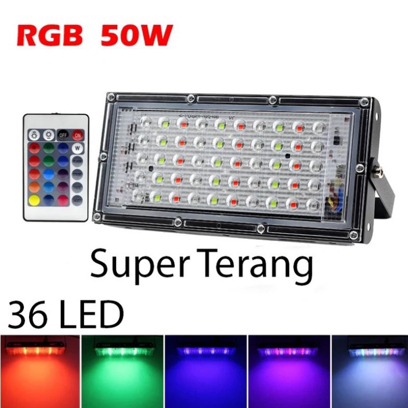 Jual Lampu Sorot RGB LED 50Watt Flood Light Lampu Outdoor 50W Shopee