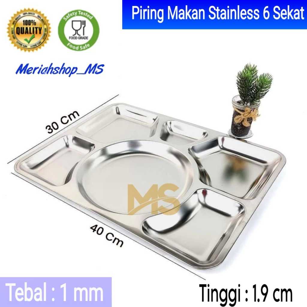 Jual Piring Makan Stainless 6 Sekat Persegi 40 X 30 CM Tebal 1mm Food