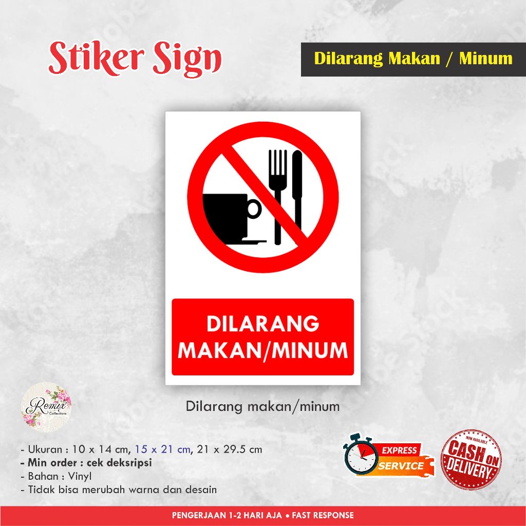 Jual Stiker Sign Dilarang Makan Dan Minum Vinyl Stiker Peringatan