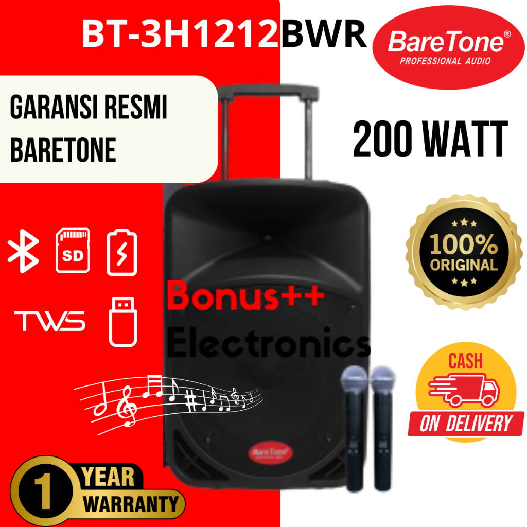 Jual SPEAKER PORTABLE BARTONE 12 12In 12Inch BT 3H1212BWR BT3H1212BWR