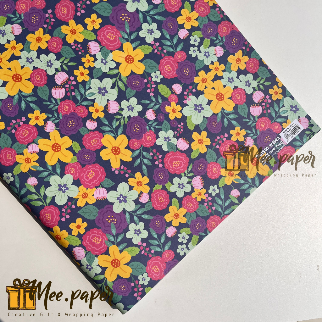 Jual Kertas Kado Sansan Wawa Motif Flower Dark Colorfull Bungkus