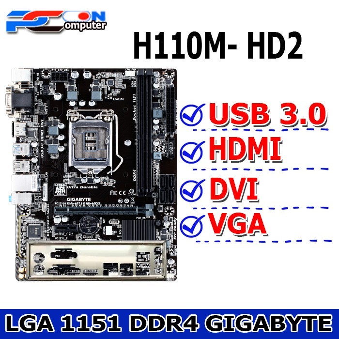 Jual MAINBOARD INTEL LGA 1151 GIGABYTE GA H110M HD2 ONBOARD DDR4