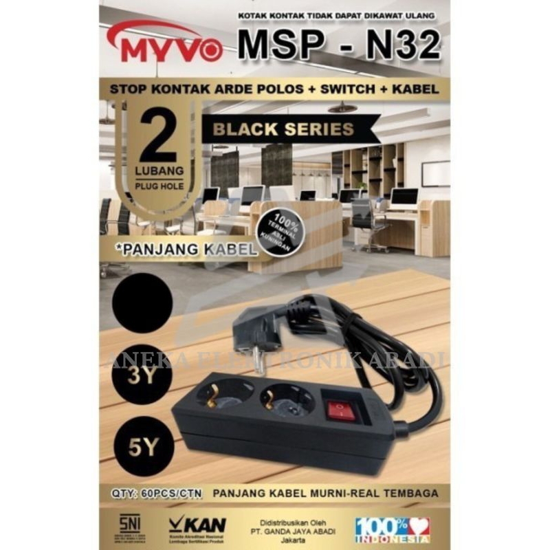 Jual Myvo Stop Kontak Arde Polos Black Series Switch Kabel Meter