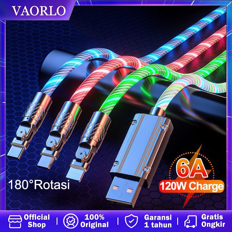 Jual Kabel Type C Fast Charging LED 120W 6A USB Kabel Data Android