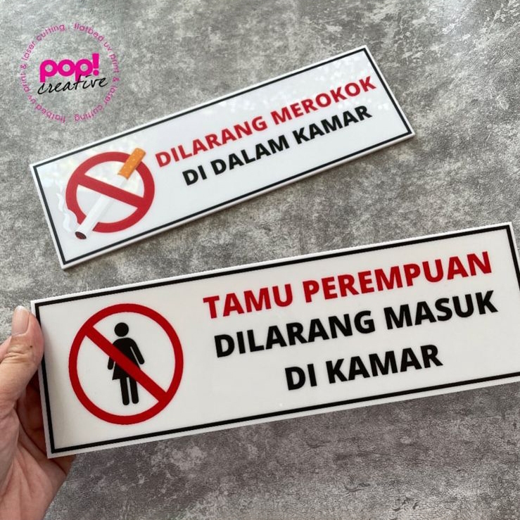 Jual Akrilik Sign Label Dilarang Merokok Tamu Perempuan Dilarang Masuk